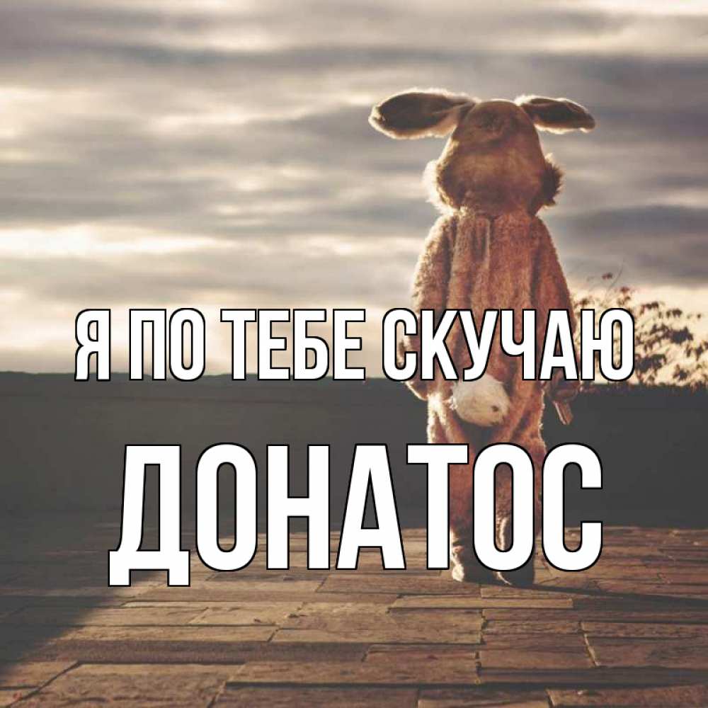 Открытка на каждый день с именем, Донатос Я по тебе скучаю даже в костюме зайца Прикольная открытка с пожеланием онлайн скачать бесплатно 