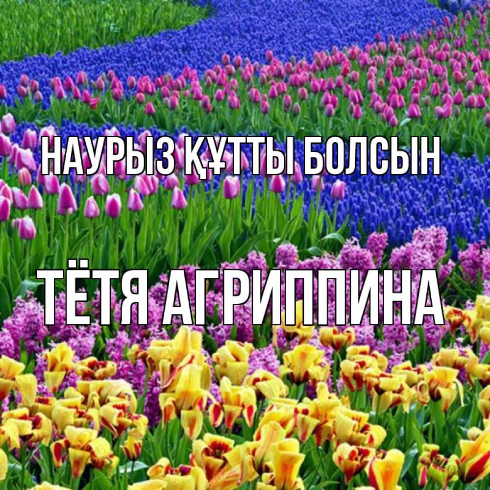 Открытка на каждый день с именем, Тётя-Агриппина Наурыз құтты болсын цветы Прикольная открытка с пожеланием онлайн скачать бесплатно 