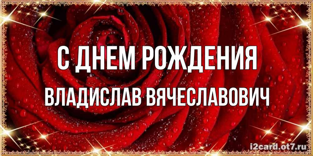 Открытка на каждый день с именем, Владислав-Вячеславович С днем рождения роса на розе блестящая в лучах солнца Прикольная открытка с пожеланием онлайн скачать бесплатно 
