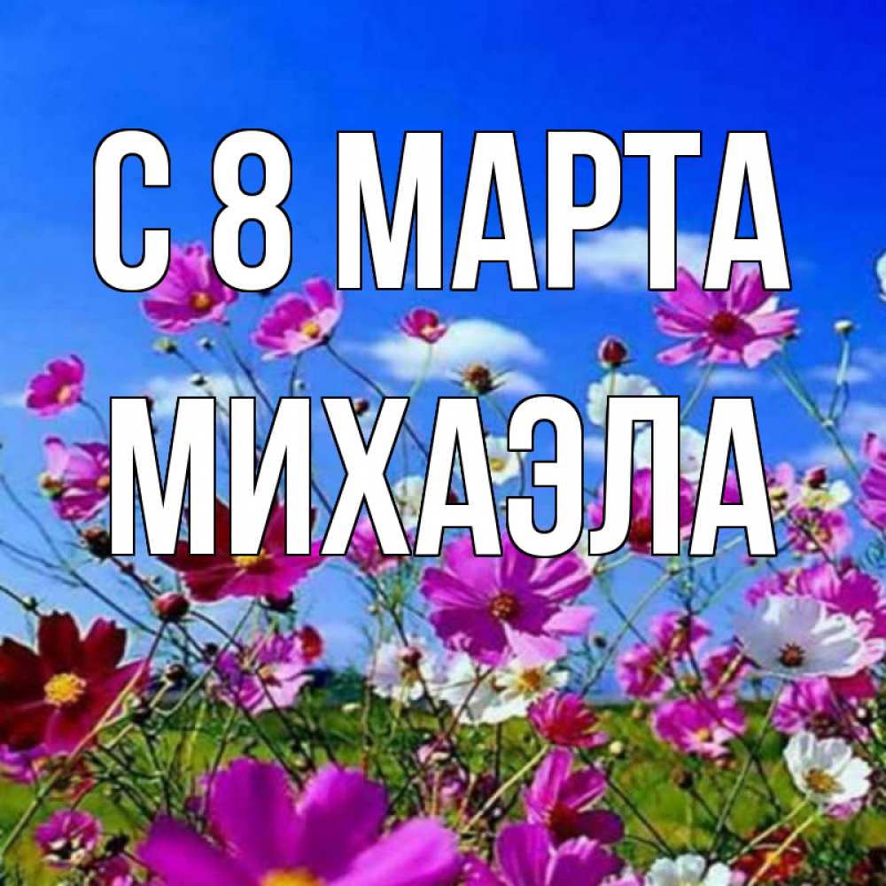 Открытка на каждый день с именем, Михаэла С 8 МАРТА цветы Прикольная открытка с пожеланием онлайн скачать бесплатно 