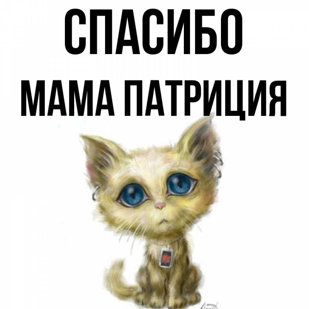 Открытка на каждый день с именем, Мама-Патриция Спасибо рисованный кот благодарит вас Прикольная открытка с пожеланием онлайн скачать бесплатно 