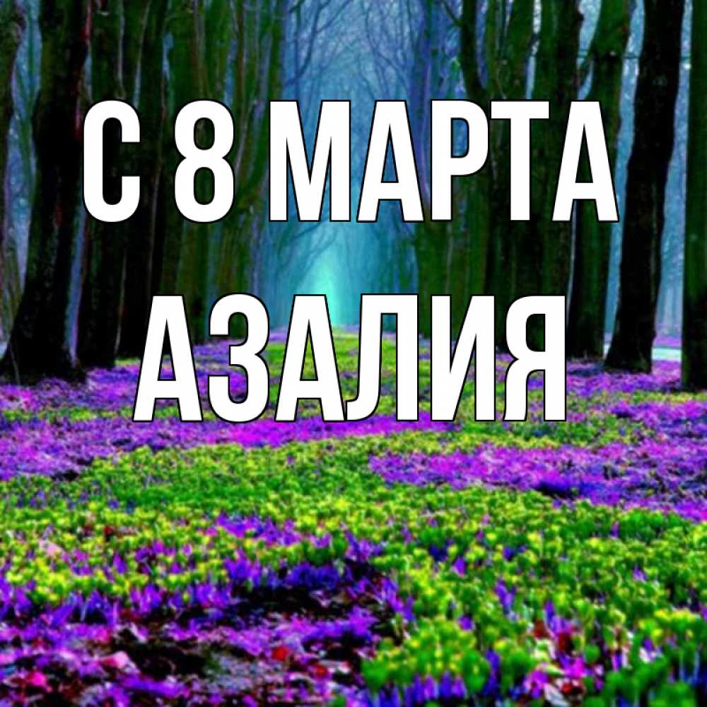 Открытка на каждый день с именем, Азалия С 8 МАРТА фиолетовые цветы в лесу 1 Прикольная открытка с пожеланием онлайн скачать бесплатно 