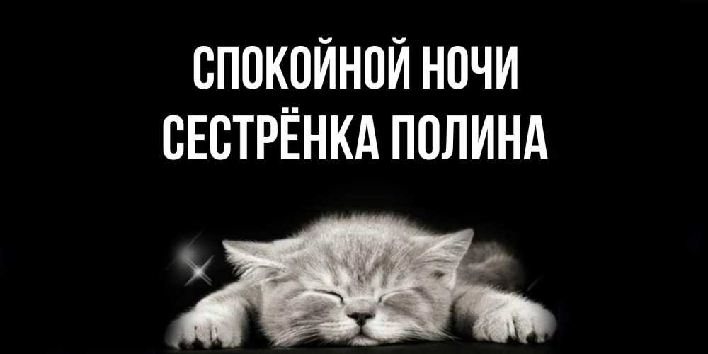 Открытка на каждый день с именем, Сестрёнка-Полина Спокойной ночи спящий котик Прикольная открытка с пожеланием онлайн скачать бесплатно 