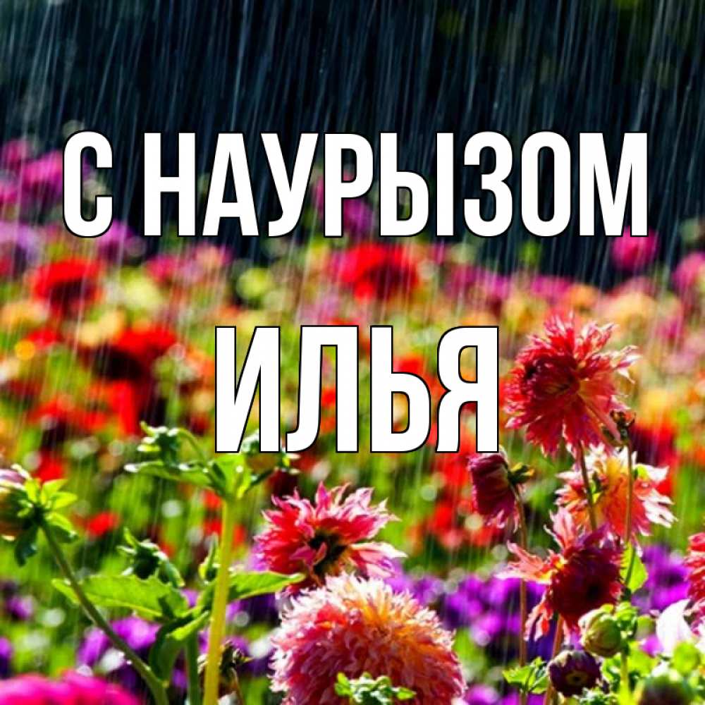 Открытка на каждый день с именем, Илья С наурызом цветы под дождиком к международному женскому дню Прикольная открытка с пожеланием онлайн скачать бесплатно 