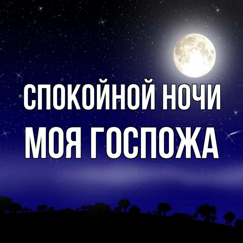 Открытка на каждый день с именем, Моя-Госпожа Спокойной ночи ночное небо и лесная опушка при свете луны Прикольная открытка с пожеланием онлайн скачать бесплатно 