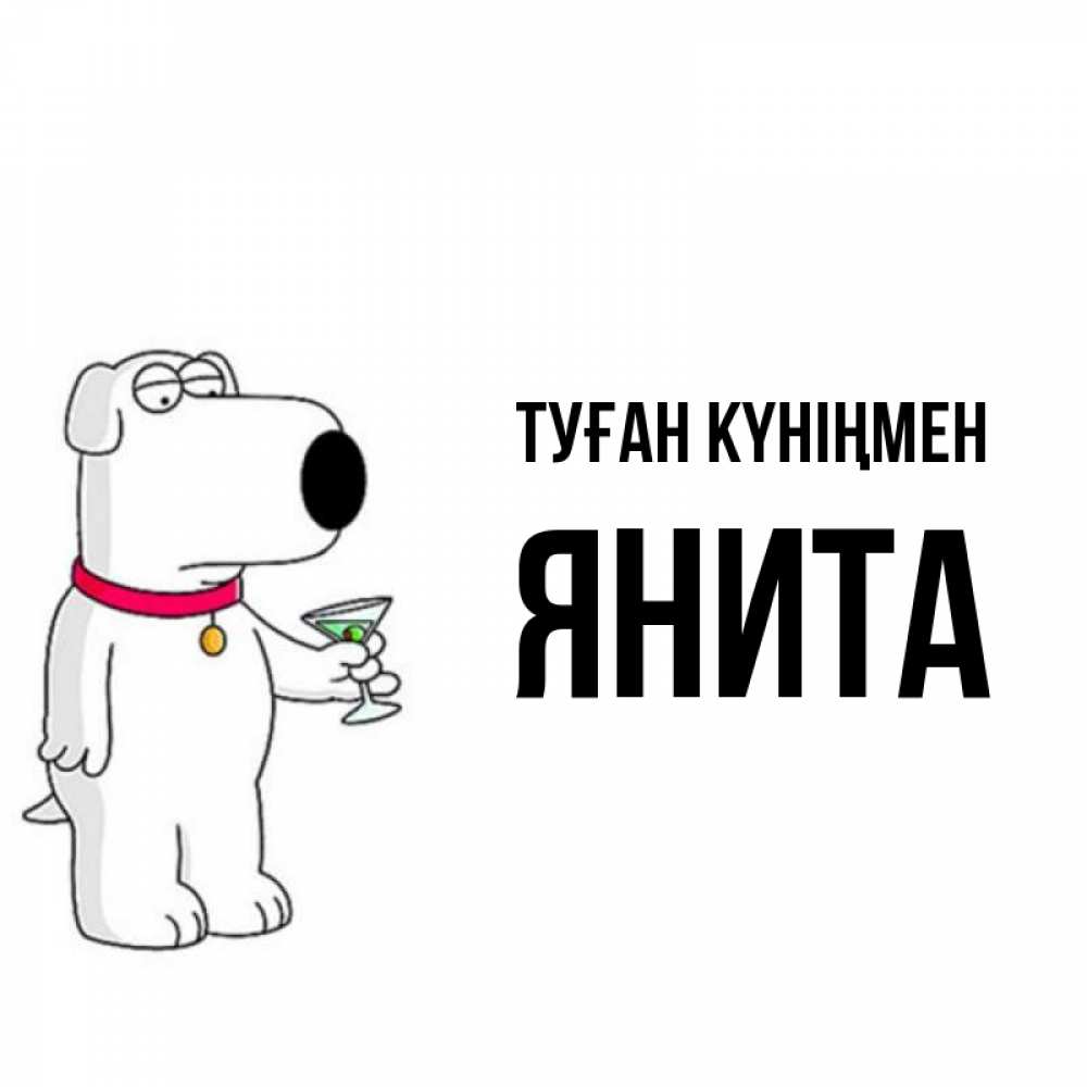 Открытка на каждый день с именем, Янита Туған күніңмен песик с оливками Прикольная открытка с пожеланием онлайн скачать бесплатно 