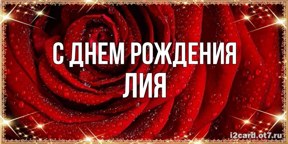Открытка на каждый день с именем, Лия С днем рождения роса на розе блестящая в лучах солнца Прикольная открытка с пожеланием онлайн скачать бесплатно 