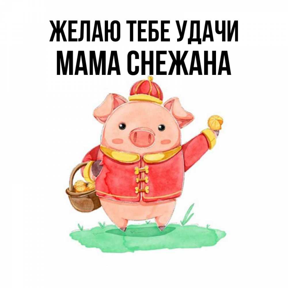 Открытка на каждый день с именем, Мама-Снежана Желаю тебе удачи поросенок Прикольная открытка с пожеланием онлайн скачать бесплатно 