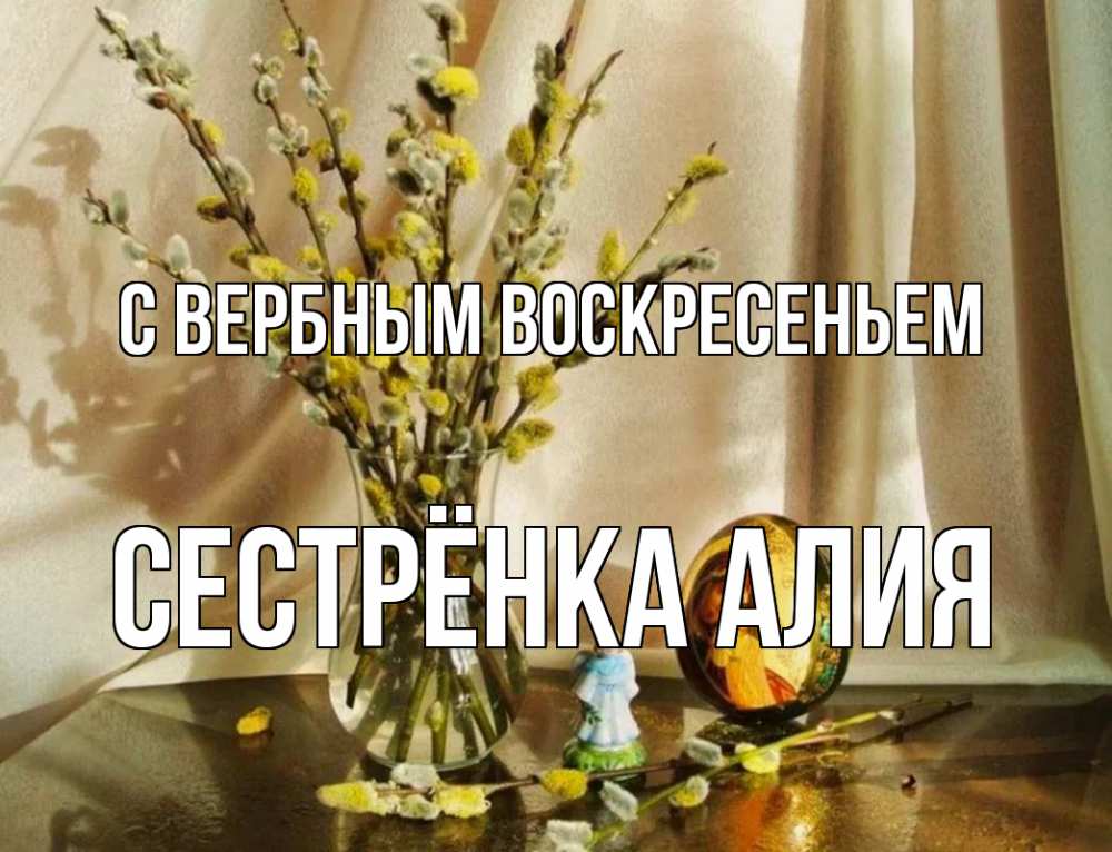 Открытка на каждый день с именем, Сестрёнка-Алия С вербным воскресеньем верба 1 Прикольная открытка с пожеланием онлайн скачать бесплатно 
