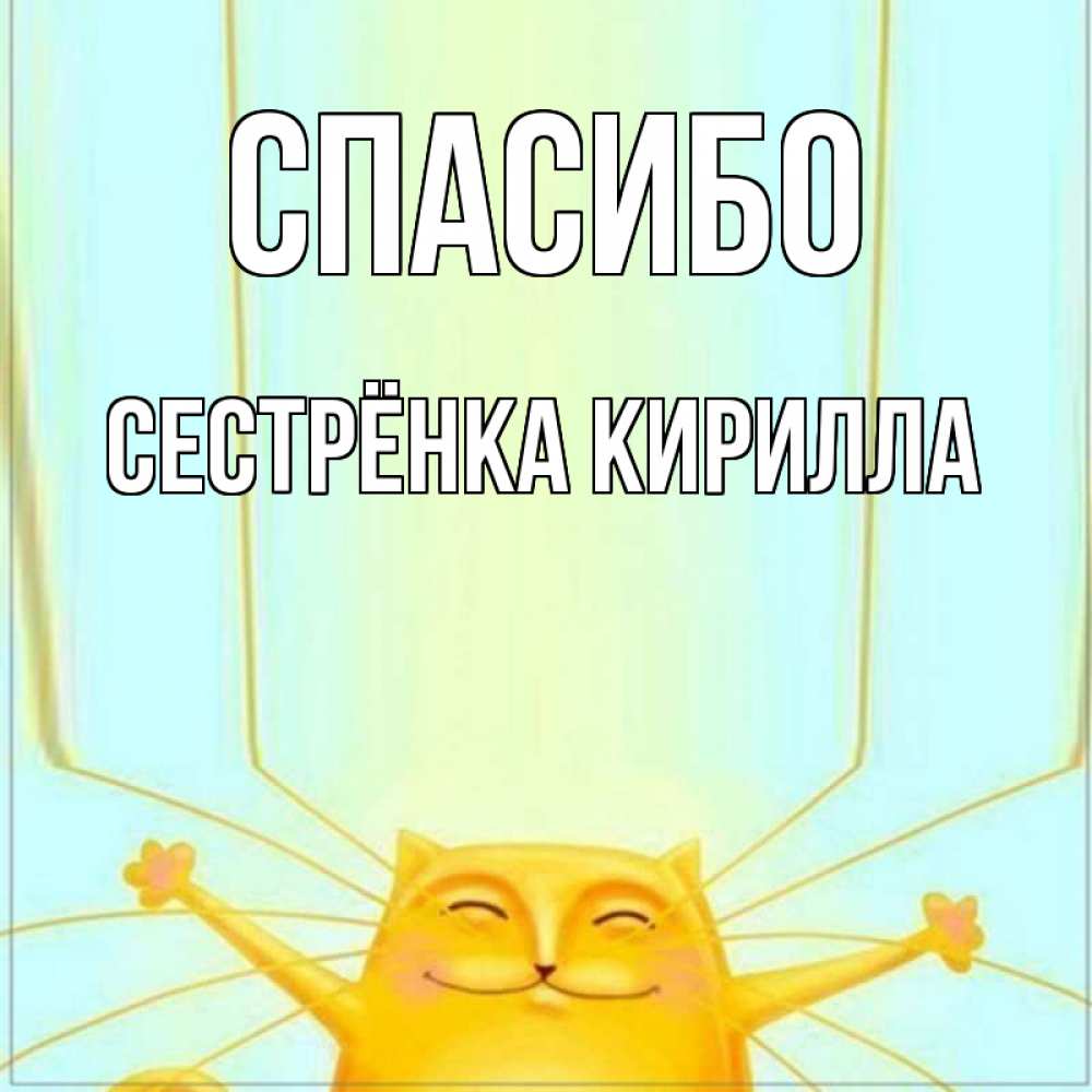 Открытка на каждый день с именем, Сестрёнка-Кирилла Спасибо кот с усами благодарит Прикольная открытка с пожеланием онлайн скачать бесплатно 
