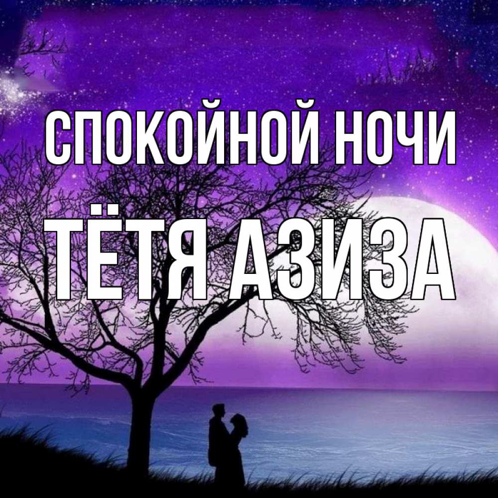 Открытка на каждый день с именем, Тётя-Азиза Спокойной ночи огромная луна и парочка Прикольная открытка с пожеланием онлайн скачать бесплатно 