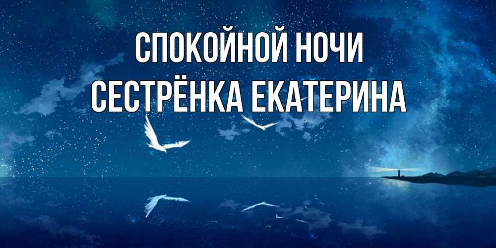 Открытка на каждый день с именем, Сестрёнка-Екатерина Спокойной ночи птицы летят на фоне ночного неба Прикольная открытка с пожеланием онлайн скачать бесплатно 