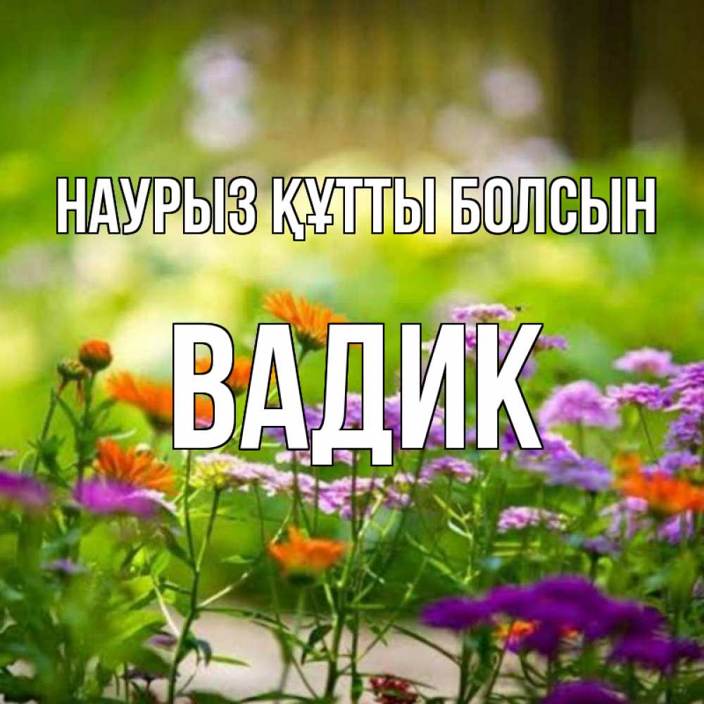 Открытка на каждый день с именем, Вадик Наурыз құтты болсын цветы Прикольная открытка с пожеланием онлайн скачать бесплатно 
