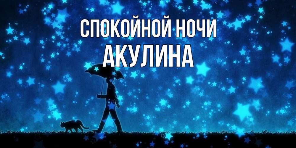 Открытка на каждый день с именем, Акулина Спокойной ночи ночные прогулки с котом под звездами Прикольная открытка с пожеланием онлайн скачать бесплатно 