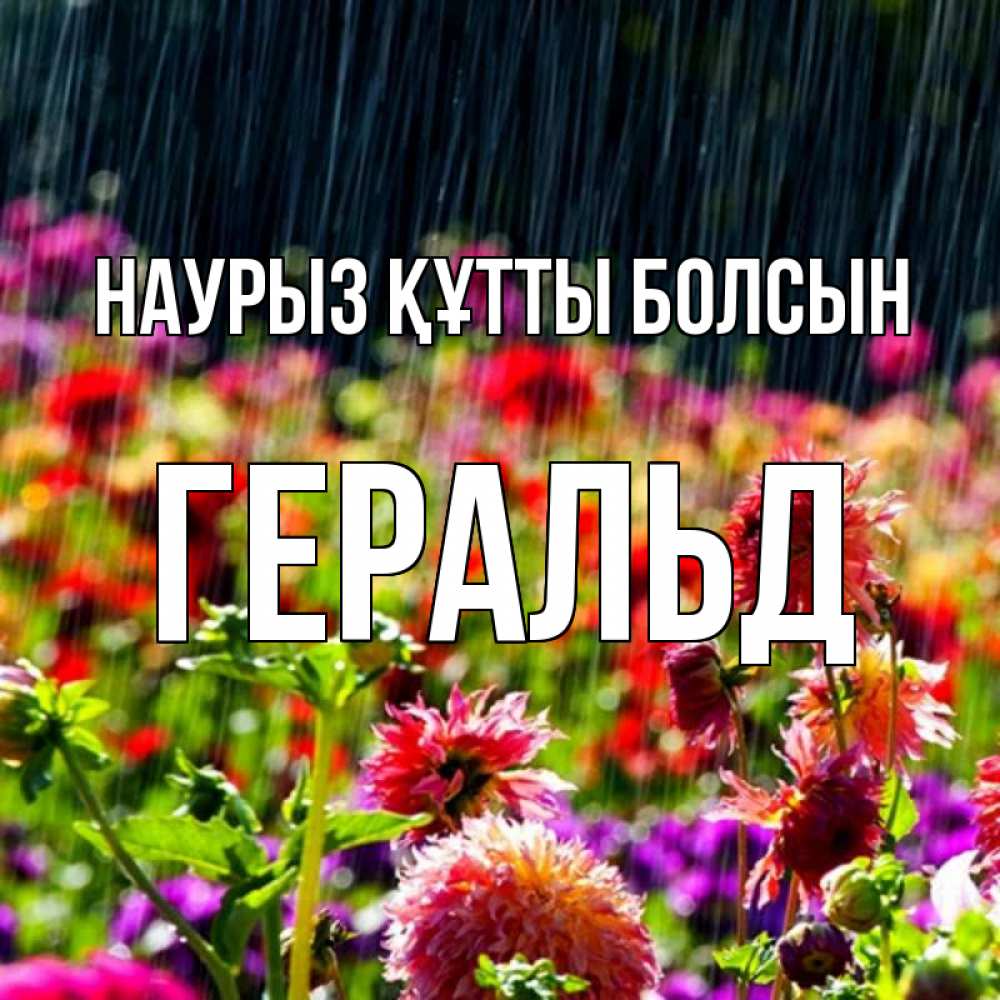 Открытка на каждый день с именем, Геральд Наурыз құтты болсын цветы под дождиком к наурызу Прикольная открытка с пожеланием онлайн скачать бесплатно 