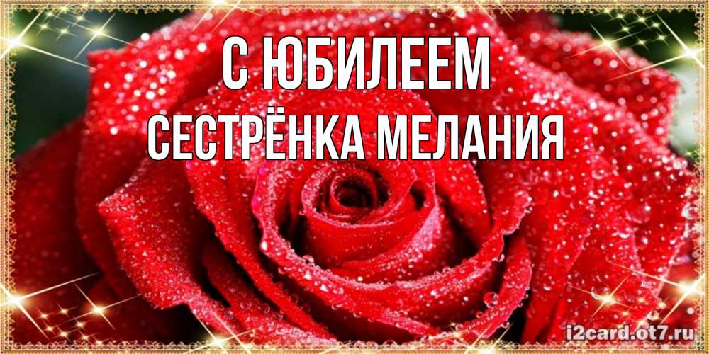 Открытка на каждый день с именем, Сестрёнка-Мелания С юбилеем роса и роза. открытка с красивой розой Прикольная открытка с пожеланием онлайн скачать бесплатно 