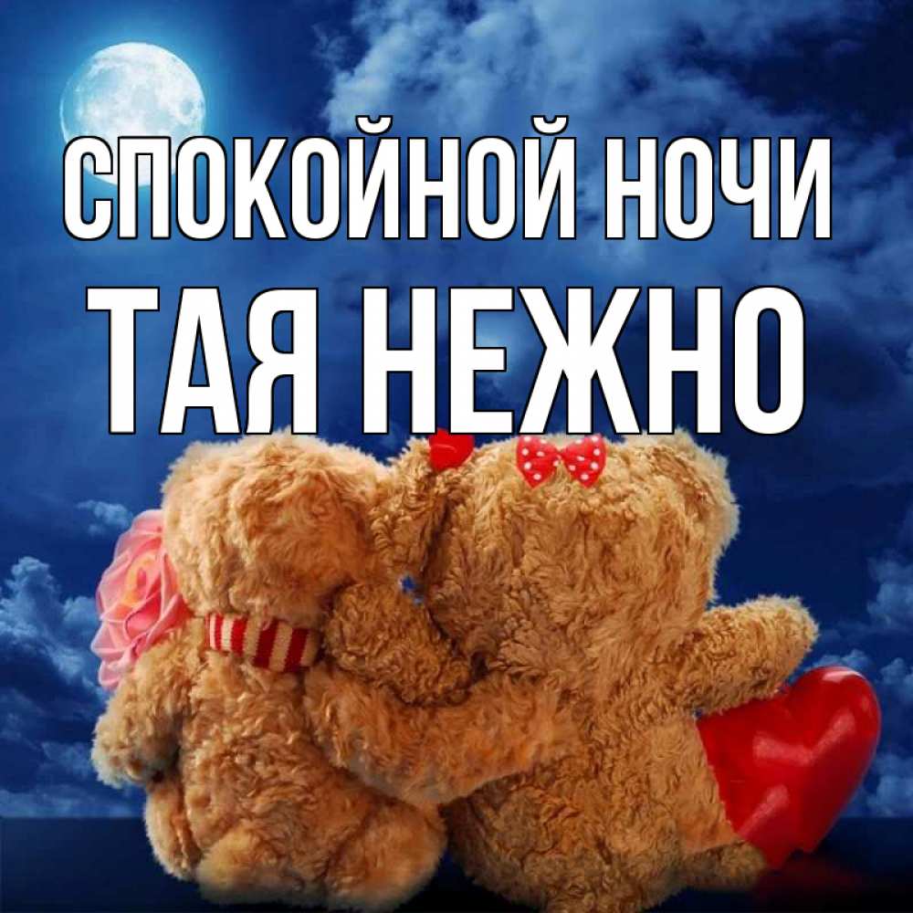 Открытка на каждый день с именем, Тая-нежно Спокойной ночи плюшевые Прикольная открытка с пожеланием онлайн скачать бесплатно 