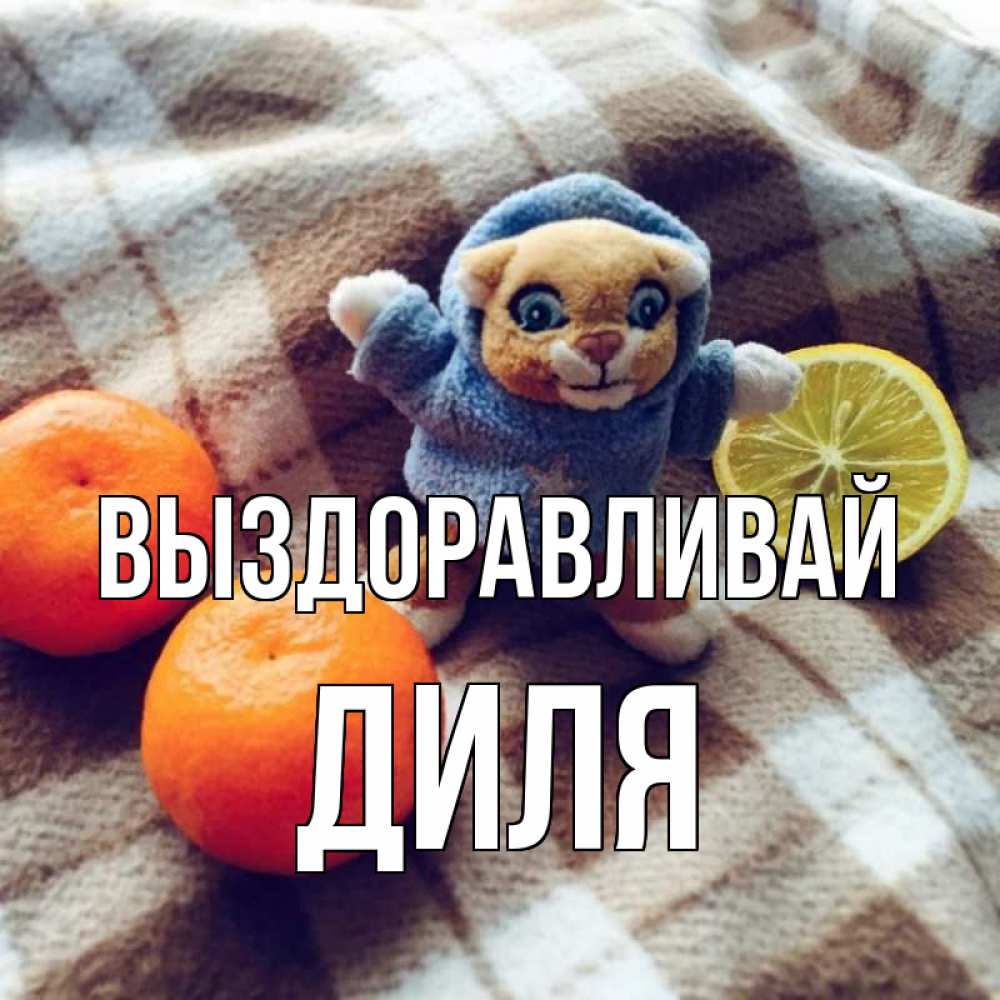 Открытка на каждый день с именем, Диля Выздоравливай вот тебе апельсинка и лимон Прикольная открытка с пожеланием онлайн скачать бесплатно 