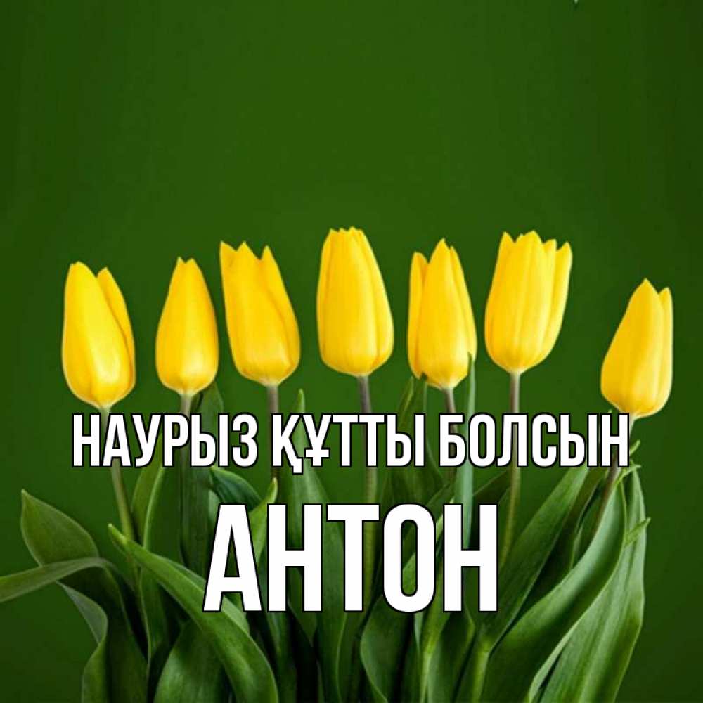 Открытка на каждый день с именем, Антон Наурыз құтты болсын желтого цвета 3 Прикольная открытка с пожеланием онлайн скачать бесплатно 