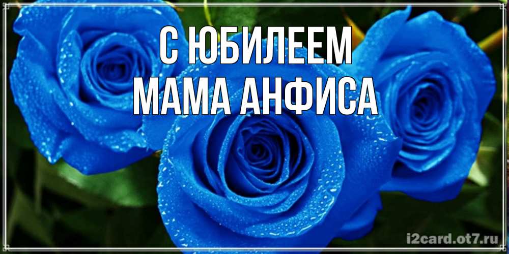 Открытка на каждый день с именем, Мама-Анфиса С юбилеем розы с синим цветом Прикольная открытка с пожеланием онлайн скачать бесплатно 