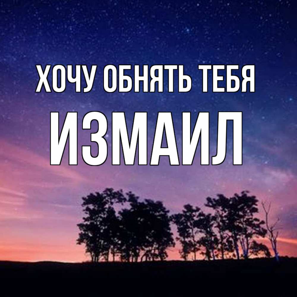 Открытка на каждый день с именем, Измаил Хочу обнять тебя силуэты деревьев Прикольная открытка с пожеланием онлайн скачать бесплатно 