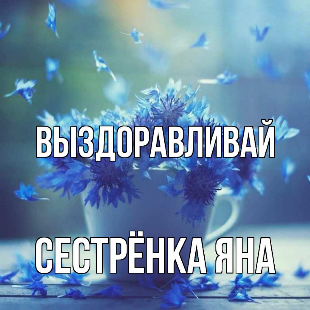 Открытка на каждый день с именем, Сестрёнка-Яна Выздоравливай кружка с зельем и цветами Прикольная открытка с пожеланием онлайн скачать бесплатно 