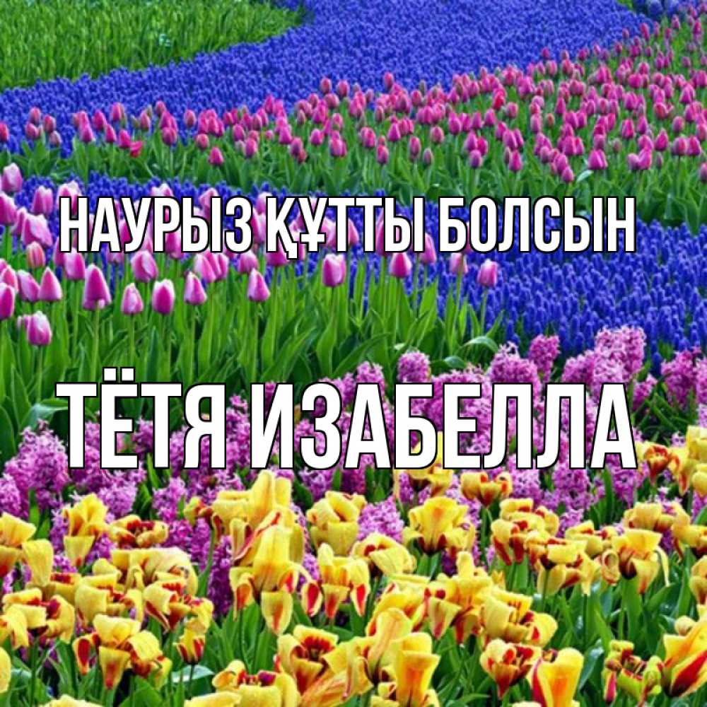 Открытка на каждый день с именем, Тётя-Изабелла Наурыз құтты болсын цветы Прикольная открытка с пожеланием онлайн скачать бесплатно 