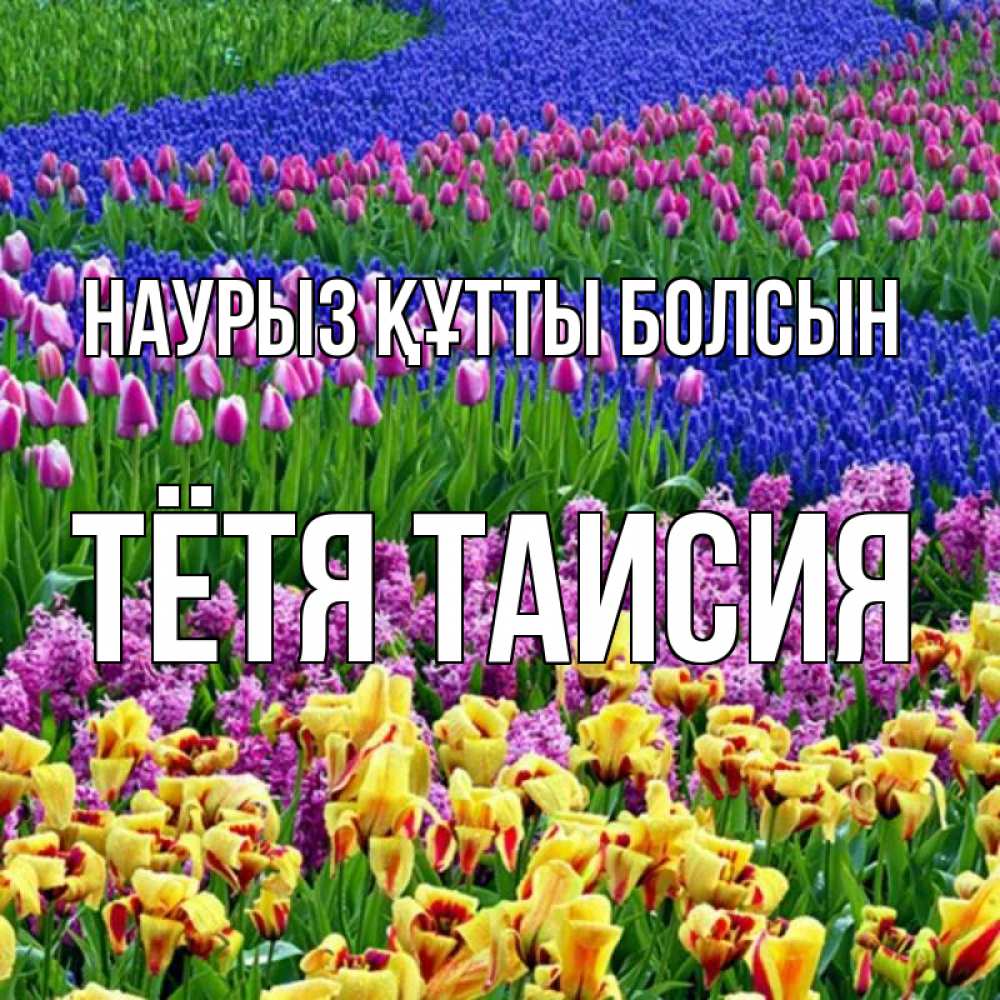 Открытка на каждый день с именем, Тётя-Таисия Наурыз құтты болсын цветы Прикольная открытка с пожеланием онлайн скачать бесплатно 