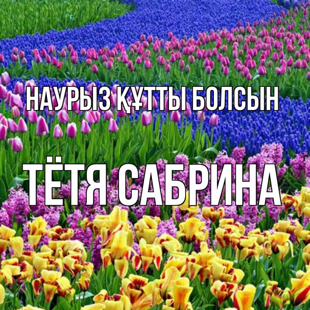 Открытка на каждый день с именем, Тётя-Сабрина Наурыз құтты болсын цветы Прикольная открытка с пожеланием онлайн скачать бесплатно 