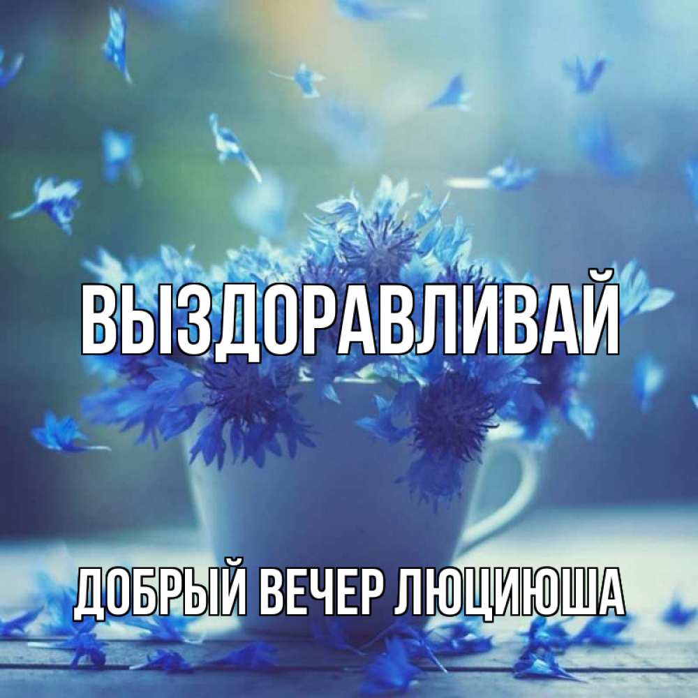 Открытка на каждый день с именем, Добрый-вечер-Люциюша Выздоравливай кружка с зельем и цветами Прикольная открытка с пожеланием онлайн скачать бесплатно 