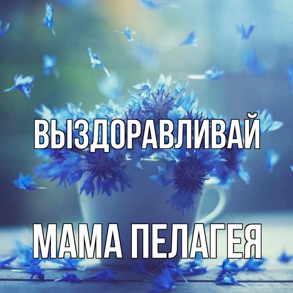 Открытка на каждый день с именем, Мама-Пелагея Выздоравливай кружка с зельем и цветами Прикольная открытка с пожеланием онлайн скачать бесплатно 