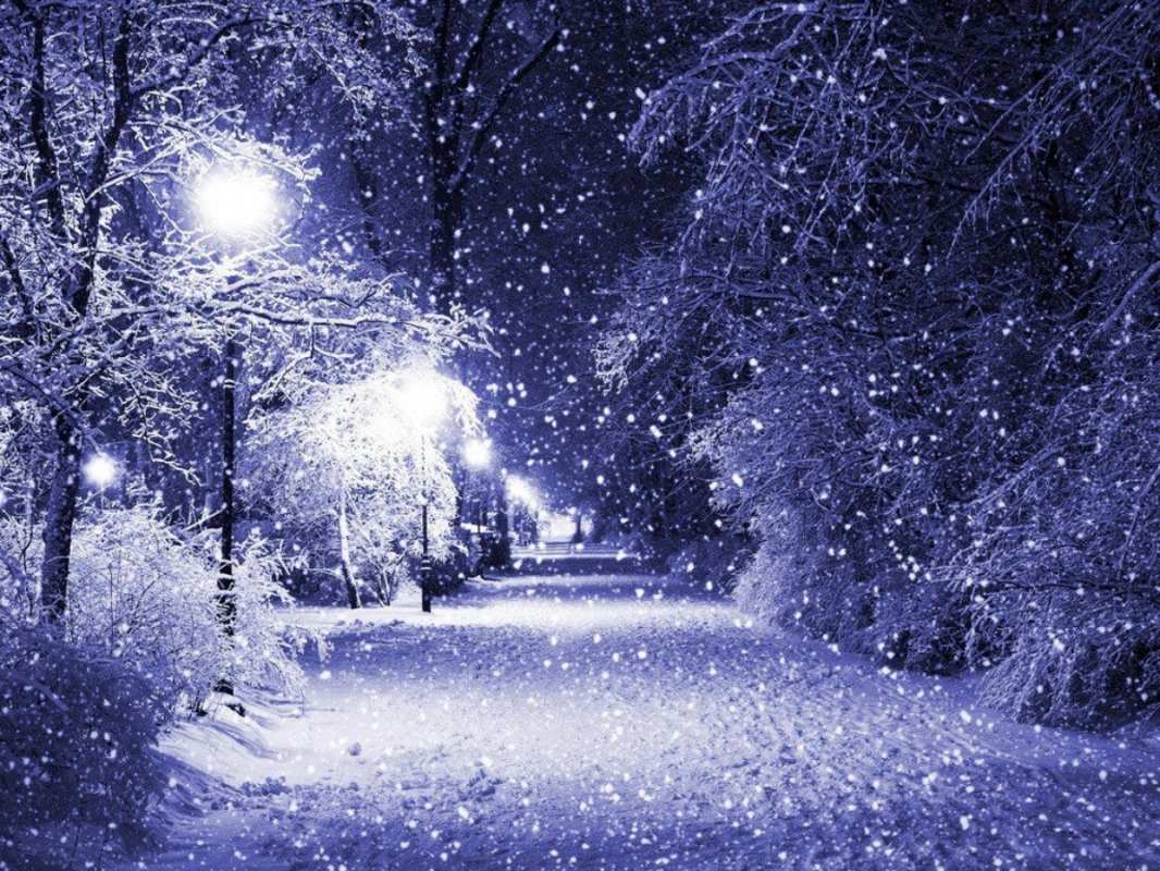 Открытка зимняя улица  зима, снег, фонарь  С рождеством 