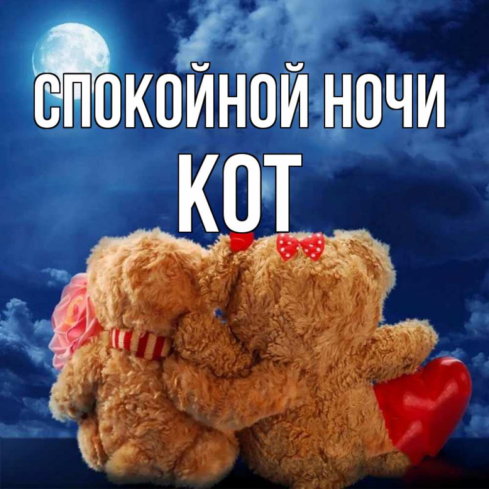 Открытка на каждый день с именем, Кот Спокойной ночи плюшевые Прикольная открытка с пожеланием онлайн скачать бесплатно 