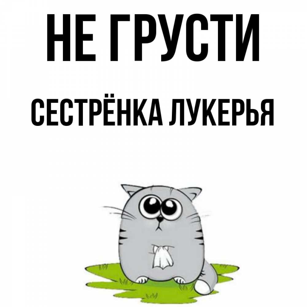 Открытка на каждый день с именем, Сестрёнка-Лукерья Не грусти грустный котяра Прикольная открытка с пожеланием онлайн скачать бесплатно 