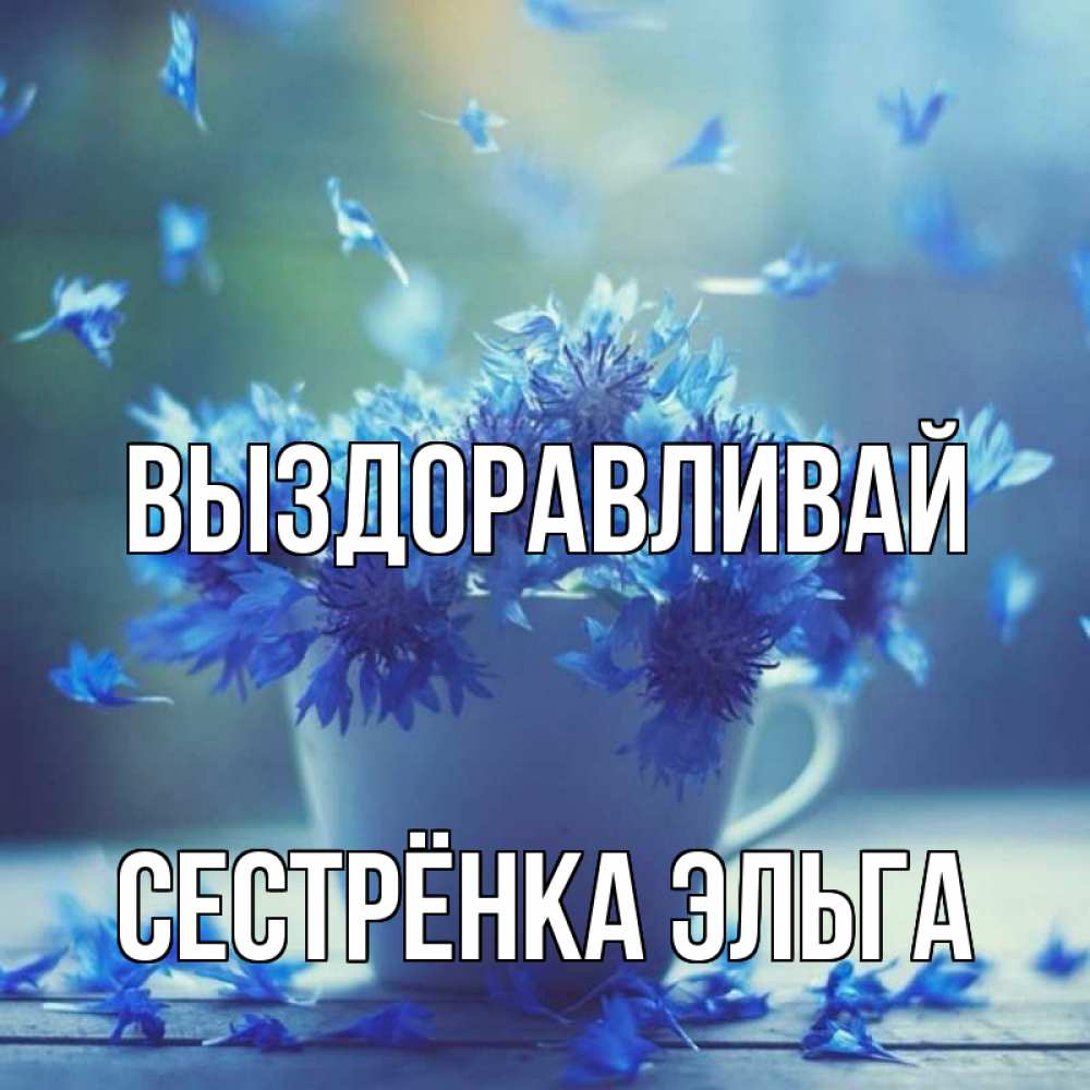 Открытка на каждый день с именем, Сестрёнка-Эльга Выздоравливай кружка с зельем и цветами Прикольная открытка с пожеланием онлайн скачать бесплатно 
