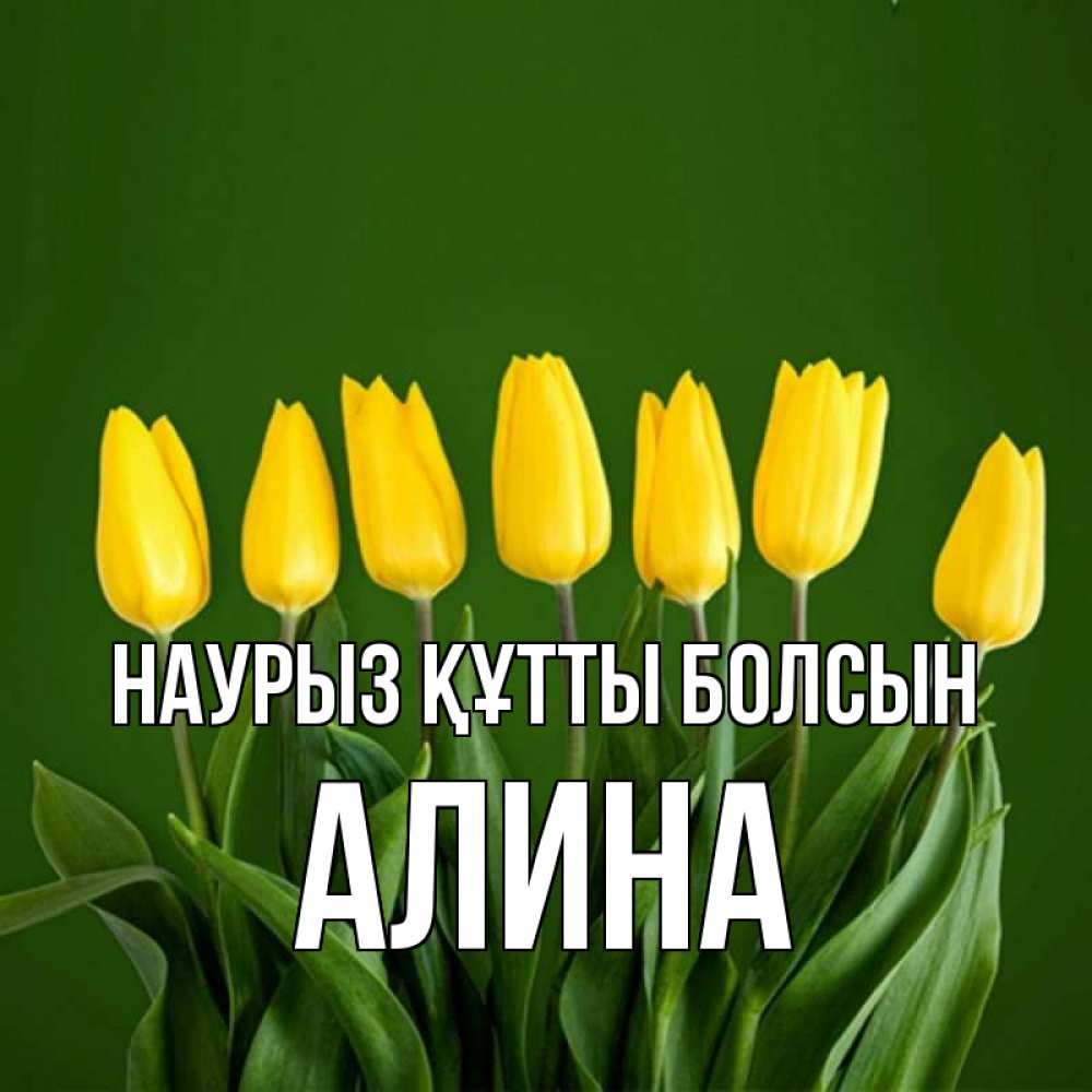 Открытка на каждый день с именем, Алина Наурыз құтты болсын желтого цвета 3 Прикольная открытка с пожеланием онлайн скачать бесплатно 
