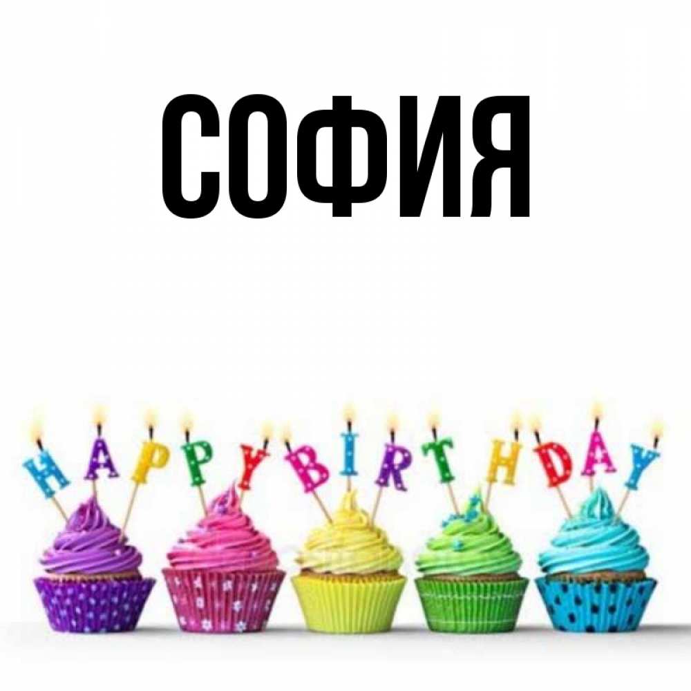 Открытка на каждый день с именем, София Главная открытка ко дню рождения с разноцветными вкусняшками Прикольная открытка с пожеланием онлайн скачать бесплатно 