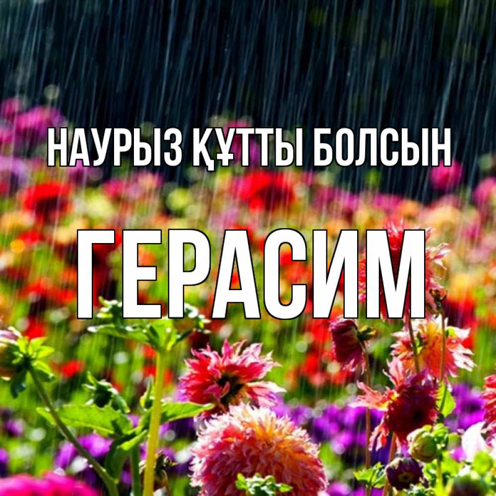 Открытка на каждый день с именем, Герасим Наурыз құтты болсын цветы под дождиком к наурызу Прикольная открытка с пожеланием онлайн скачать бесплатно 