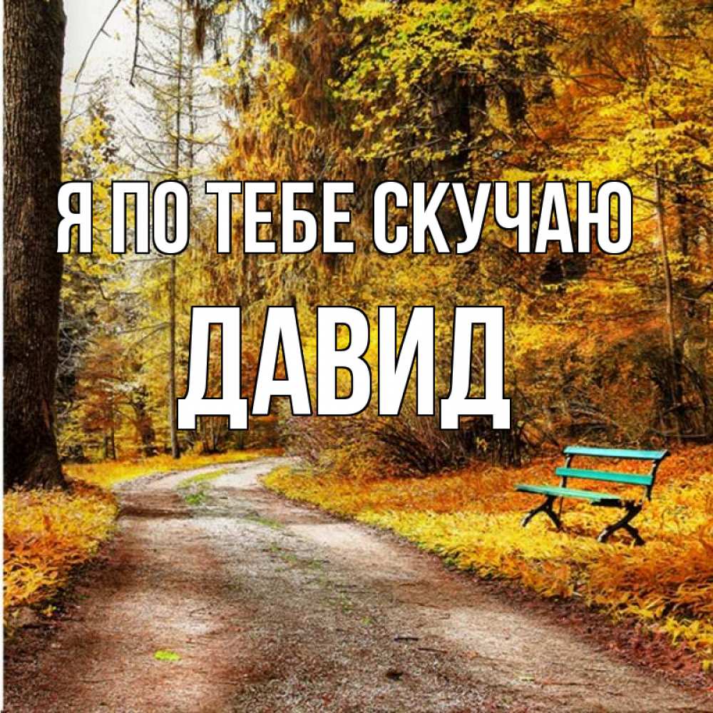 Открытка на каждый день с именем, Давид Я по тебе скучаю зеленая лавочка и осенний лес Прикольная открытка с пожеланием онлайн скачать бесплатно 