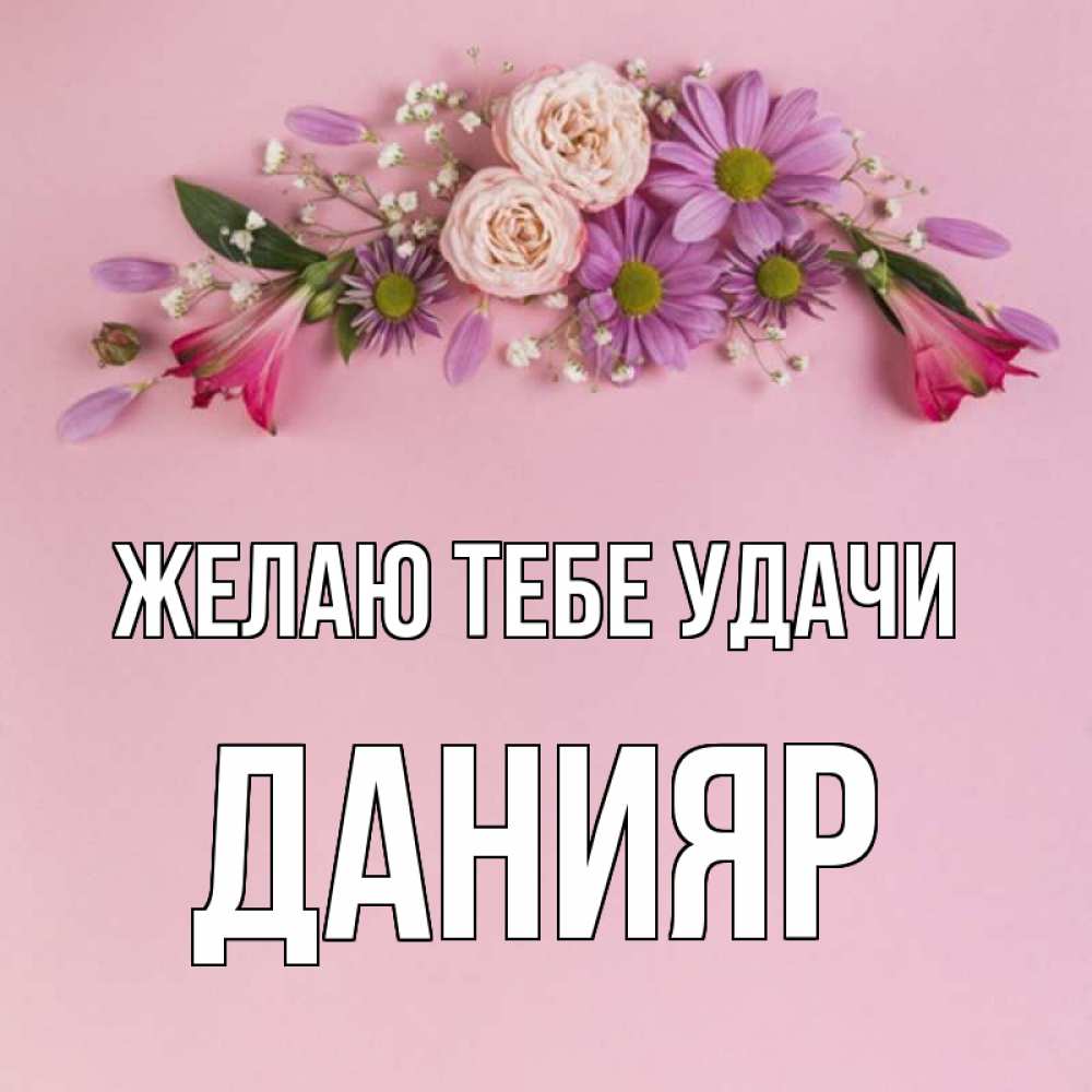 Открытка на каждый день с именем, Данияр Желаю тебе удачи розовый фон Прикольная открытка с пожеланием онлайн скачать бесплатно 