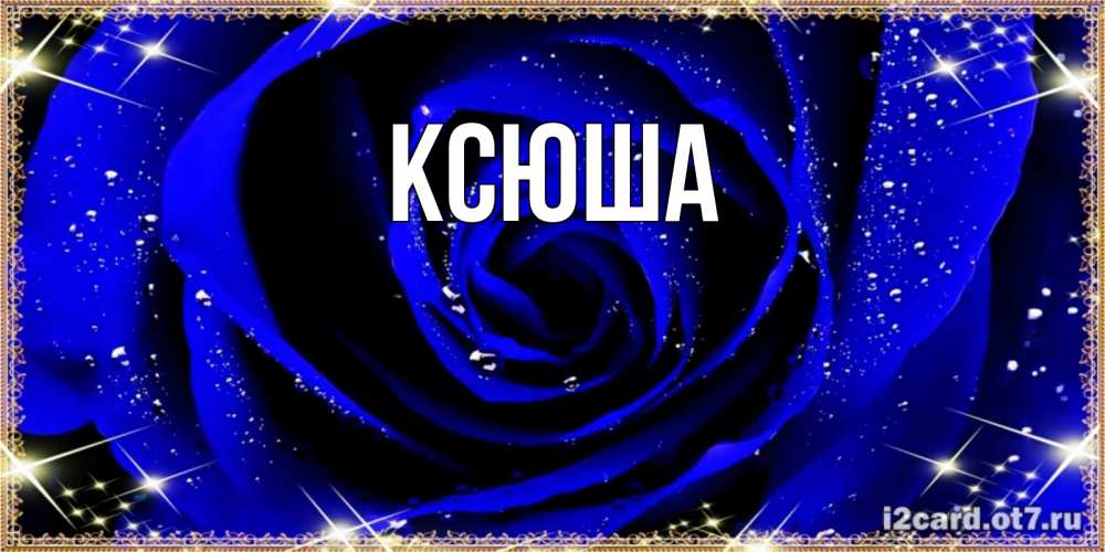 Открытка на каждый день с именем, Ксюша Главная голубые цветы в росе Прикольная открытка с пожеланием онлайн скачать бесплатно 