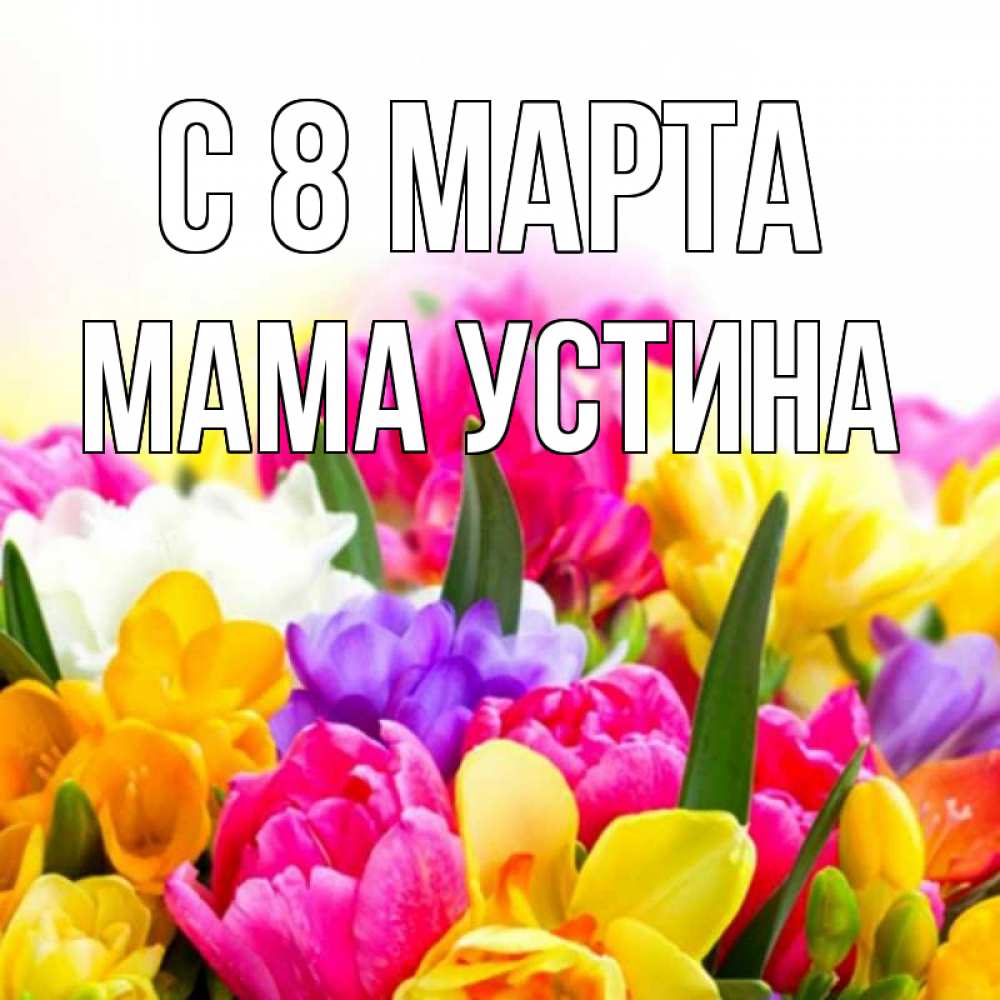 Открытка на каждый день с именем, Мама-Устина С 8 МАРТА тюльпаны Прикольная открытка с пожеланием онлайн скачать бесплатно 