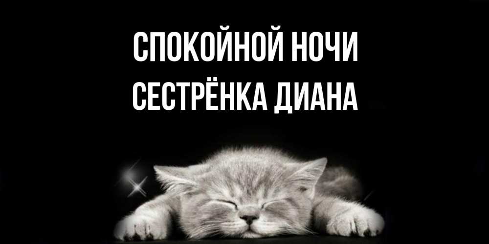 Открытка на каждый день с именем, Сестрёнка-Диана Спокойной ночи спящий котик Прикольная открытка с пожеланием онлайн скачать бесплатно 
