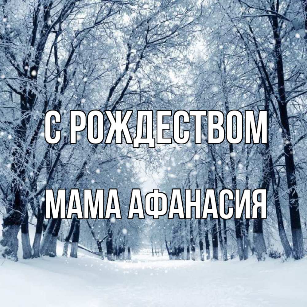 Открытка на каждый день с именем, Мама-Афанасия С рождеством снег, лес, парк Прикольная открытка с пожеланием онлайн скачать бесплатно 