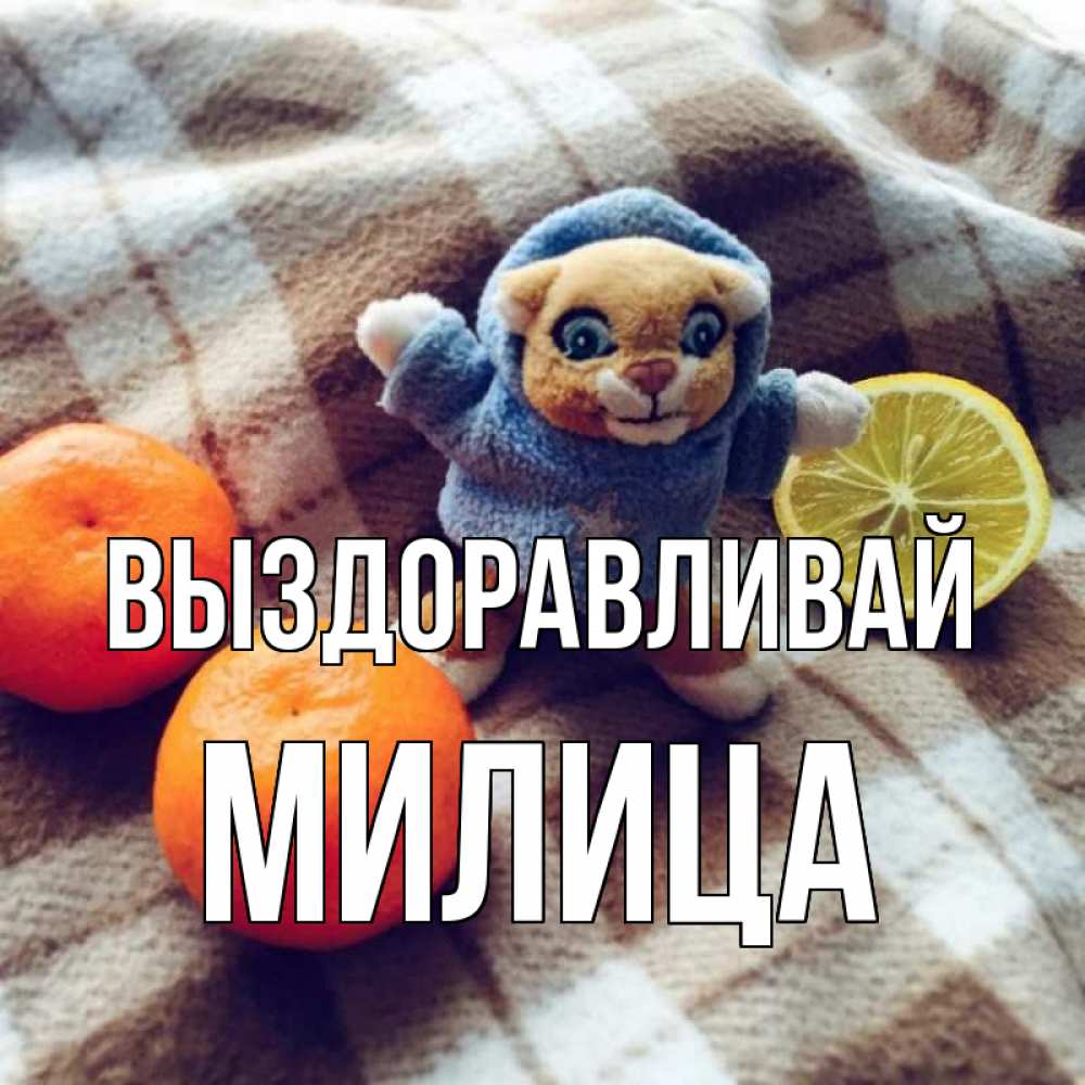 Открытка на каждый день с именем, Милица Выздоравливай вот тебе апельсинка и лимон Прикольная открытка с пожеланием онлайн скачать бесплатно 