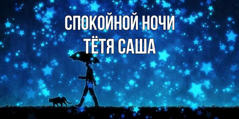 Открытка на каждый день с именем, Тётя-Саша Спокойной ночи ночные прогулки с котом под звездами Прикольная открытка с пожеланием онлайн скачать бесплатно 
