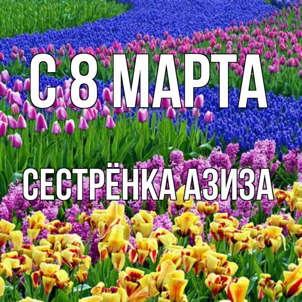Открытка на каждый день с именем, Сестрёнка-Азиза С 8 МАРТА цветы Прикольная открытка с пожеланием онлайн скачать бесплатно 