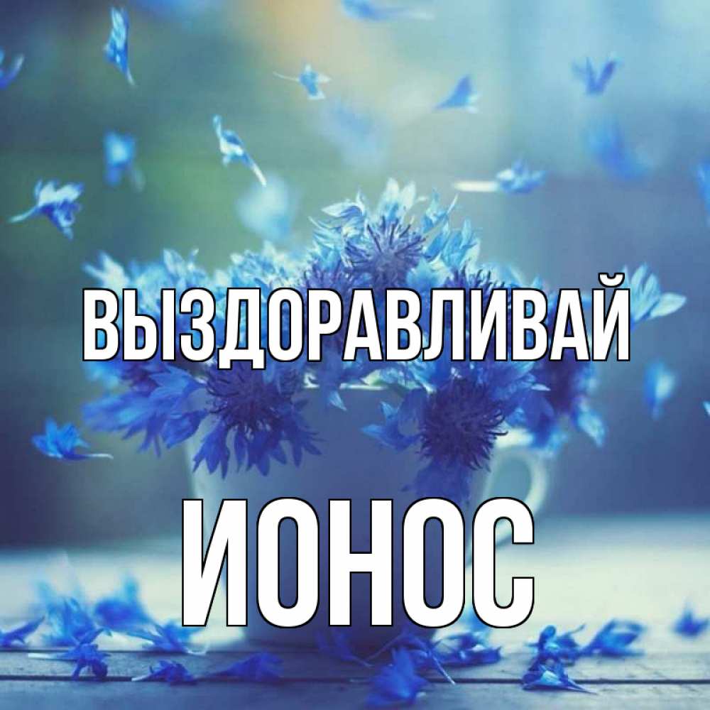 Открытка на каждый день с именем, Ионос Выздоравливай кружка с зельем и цветами Прикольная открытка с пожеланием онлайн скачать бесплатно 