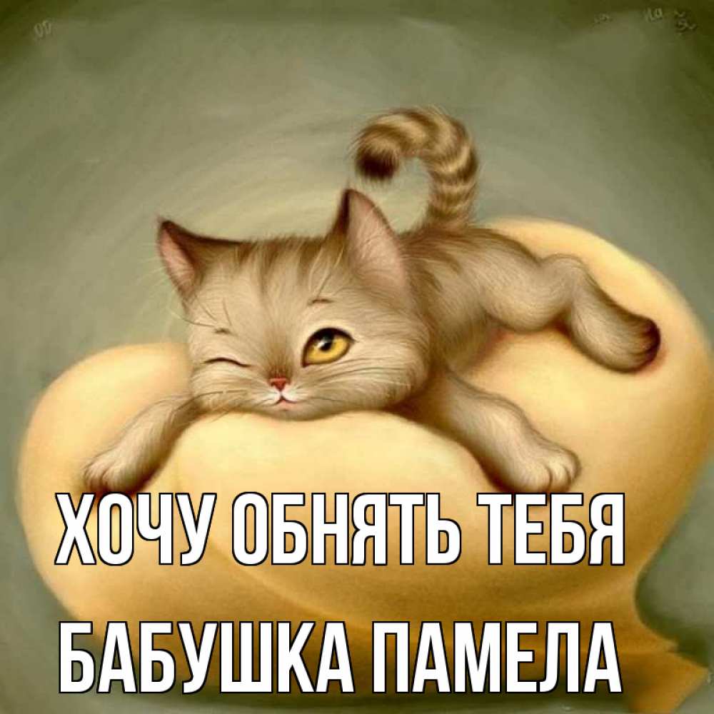 Открытка на каждый день с именем, Бабушка-Памела Хочу обнять тебя кошечка Прикольная открытка с пожеланием онлайн скачать бесплатно 
