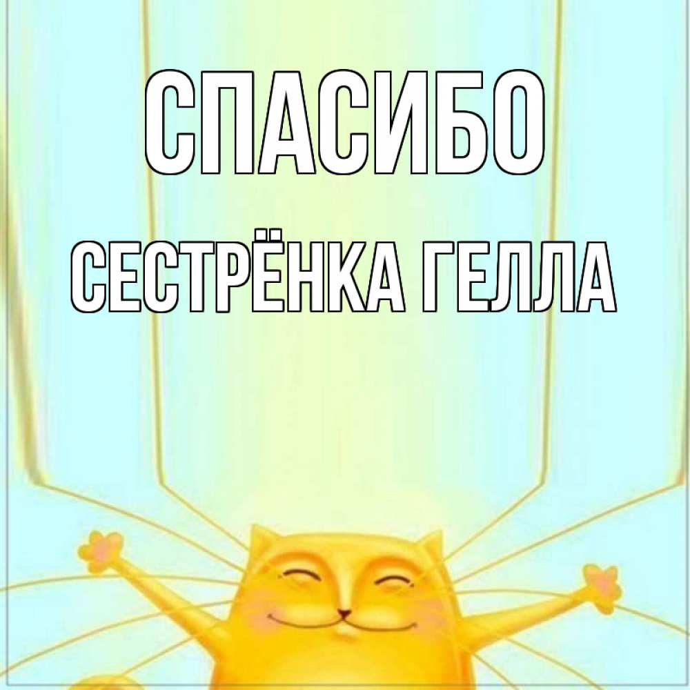 Открытка на каждый день с именем, Сестрёнка-Гелла Спасибо кот с усами благодарит Прикольная открытка с пожеланием онлайн скачать бесплатно 